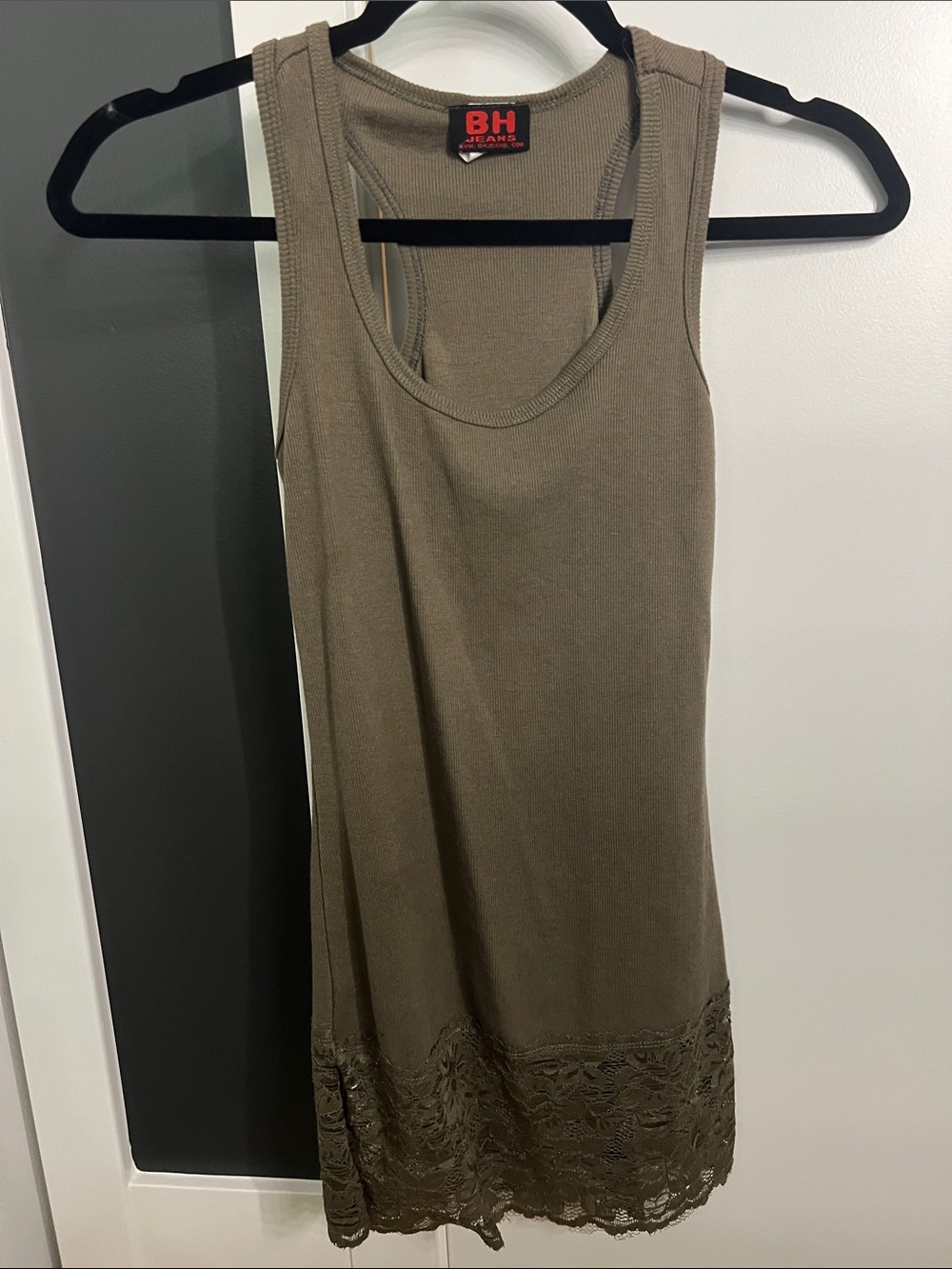 Olive Green 2000s Y2K Vintage Lace-Hem Tank Top